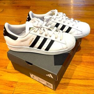 Adidas Superstar sneaker,  size 6Y.  Black & White, with box